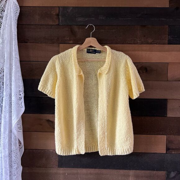 Vintage LeRoy Knitwear Acrylic Open Front Short Sleeve Yellow Cardigan - Picture 13 of 13
